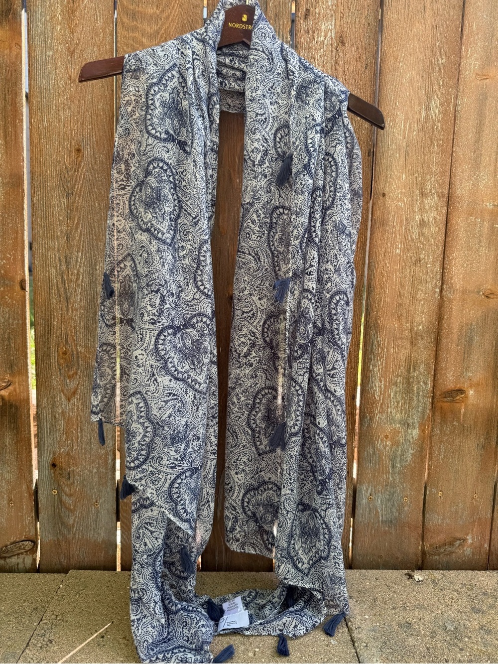 The Accessory Collective Navy White Paisley Scarf with Fringe